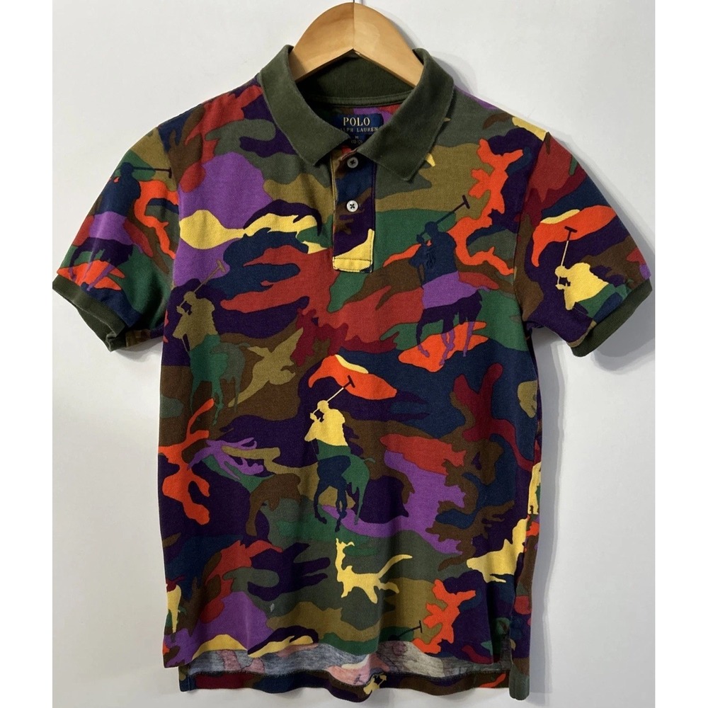 Boys Polo Ralph Lauren All-Over Camo Polo Shirt Multicolor Mesh Sz Med 10-12